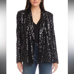 Black Sequin Women's Open Front Blazer